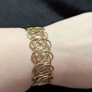 Gold Tone Spiral Rings Cuff Style Statement Bracelet